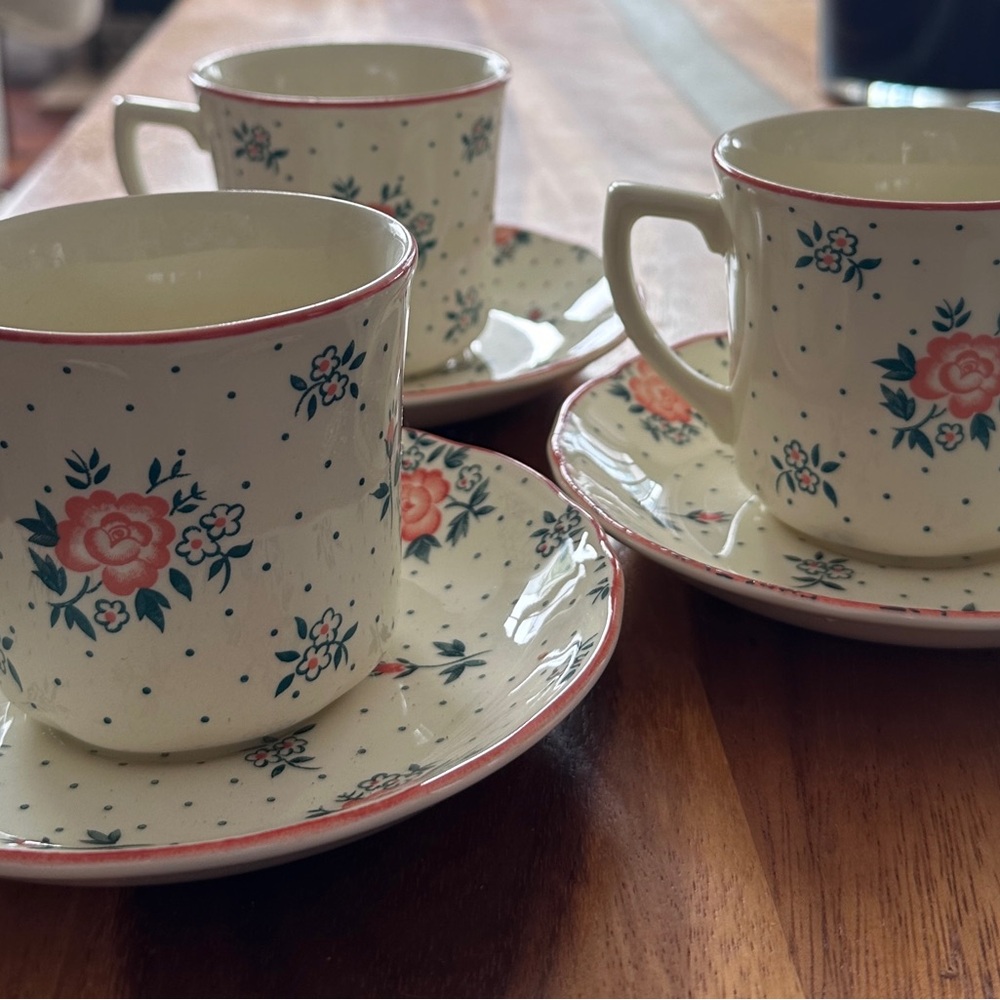 Johnson Brothers 3 Piece Ironstone Tea Cups & Saucers - $50